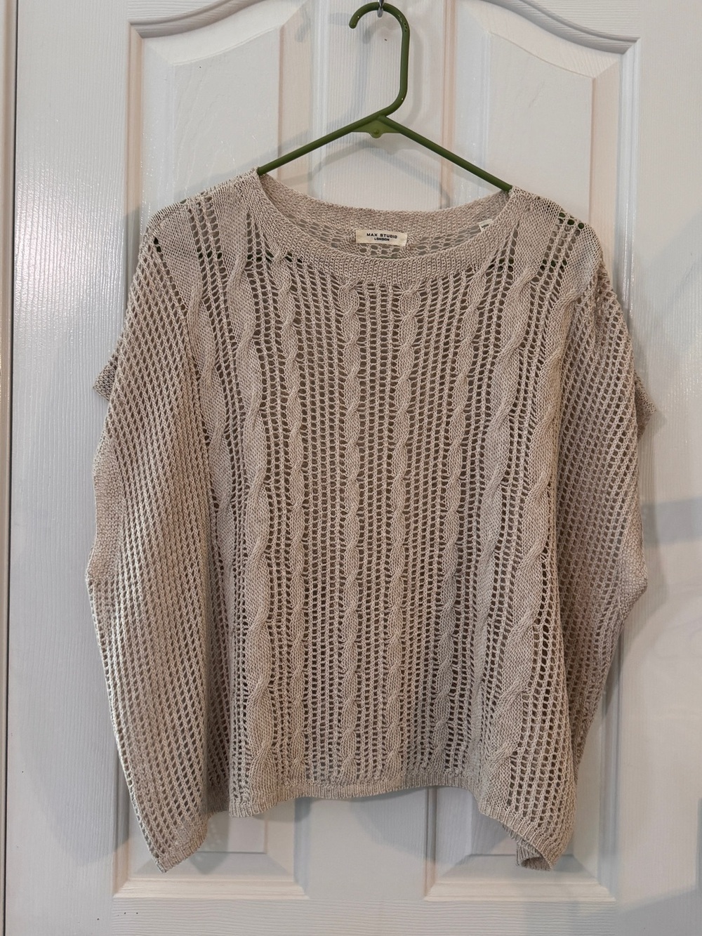 Max Studio London Cream Open Knit Cable Sweater